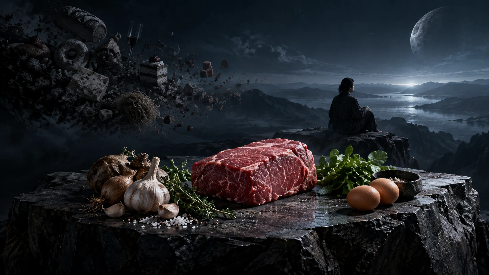 自分に合う食材を選び残していくことを表した肉と食材の情景
